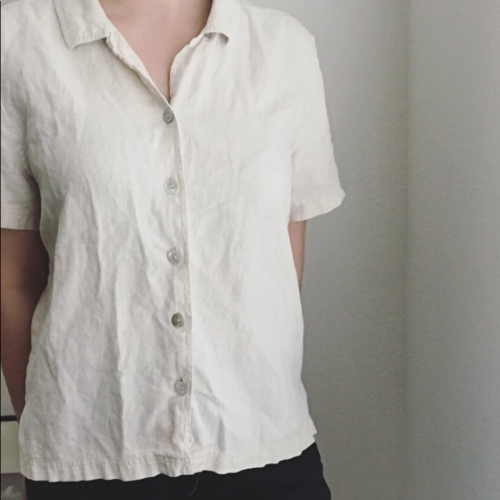 Vintage Linen Short Sleeve Button Up